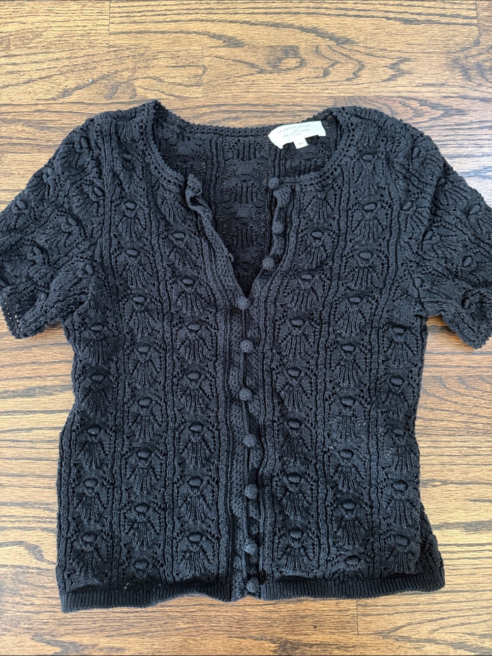 Sezane Black Short-Sleeve Knit Cardigan Sweater - XS
